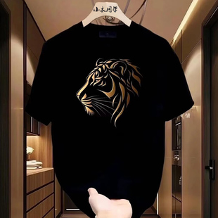 纯棉美式 体恤夏季 圆领半袖 短袖 宽松T恤 t恤男潮牌动物印花男士 新款