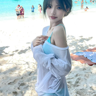 泳衣外搭罩衫海边长袖防晒衣仙女款薄款透气外穿百搭宽松休闲罩衫