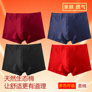 马年中高腰平角裤 本命年大红色男士 酒红结婚短裤 四角裤 头 纯棉内裤