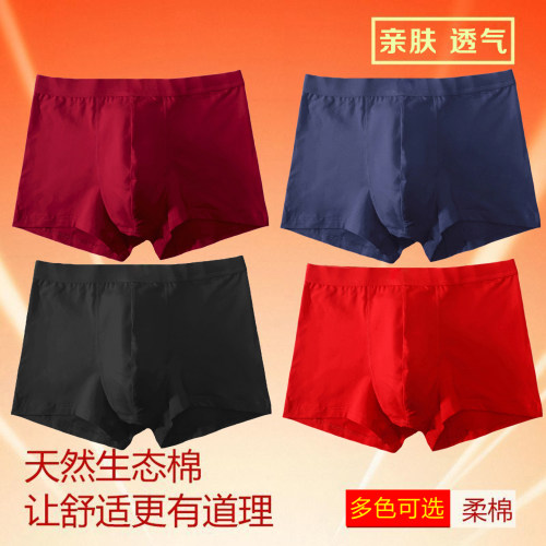 新品马年本命年纯棉中高腰平角裤