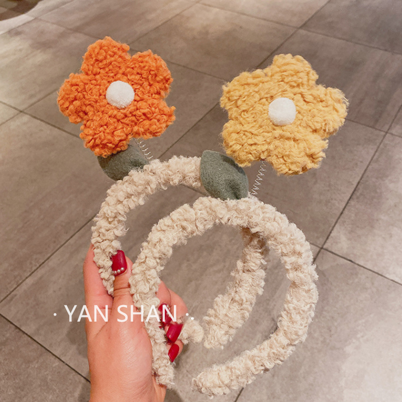 日韩羊羔毛花朵桔色发箍网红洗脸化妆发带可爱百搭外出头箍女包邮