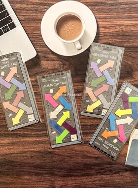 Sticky便利贴箭头贴防水N次贴透明索引贴PET彩条贴组合tabs荧光贴