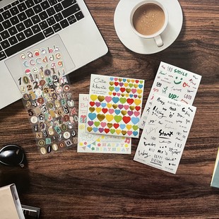 Stickers复古英文字母爱心贴纸DIY手账素材祝福语烫金创意字短语