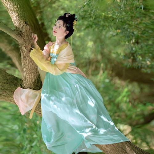 【沉香画舫】【松杏】复原汉服隋唐制齐胸破裙交窬裙沉香画舫