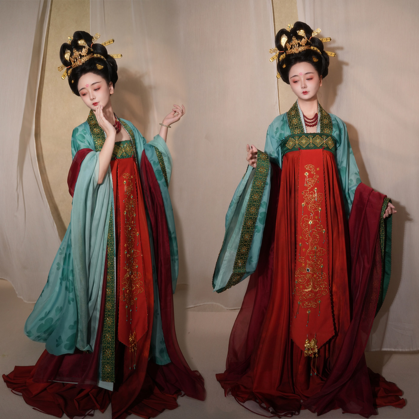 【沉香画舫】【凤阳】复原汉服隋唐制齐胸破裙交窬裙纯手工钉珠