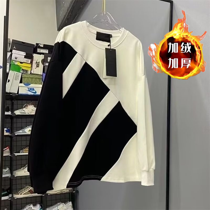 卫衣男圆领拼接2024秋冬衣服加绒加厚男装上衣休闲外套长袖打底衫