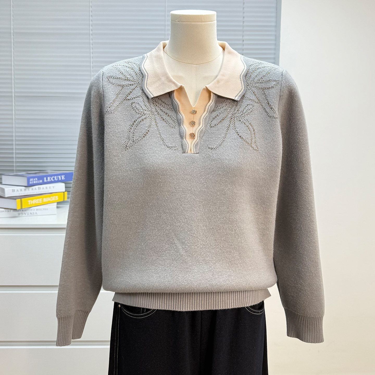 妈妈装加绒毛衣女冬季新款中老年人加厚打底衫保暖假两件宽松上衣