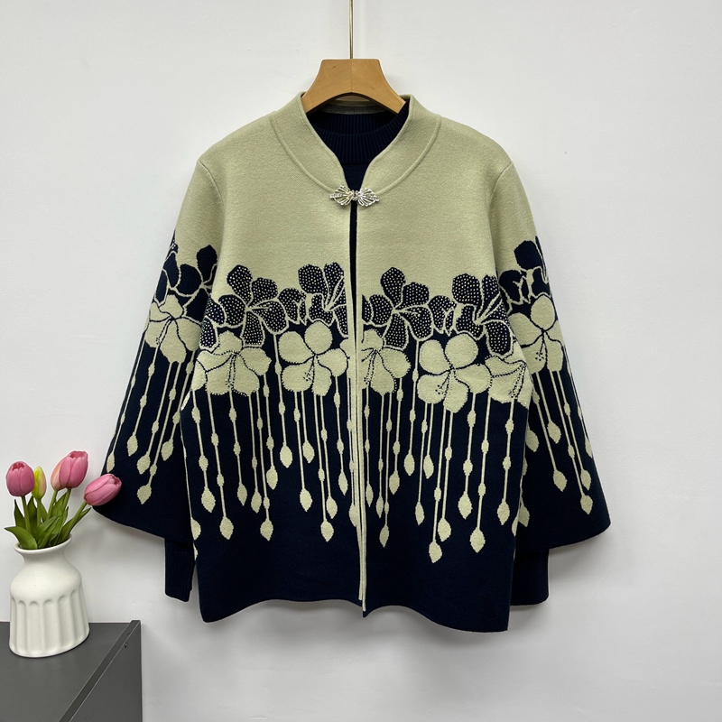 中老年妈妈装秋冬款新款针织开衫外套女奶奶两件套毛衣老太太套装