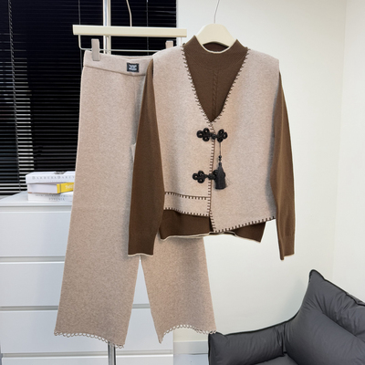 妈妈装秋季时尚套装洋气宽松2025新款中老年人女装盘扣休闲三件套