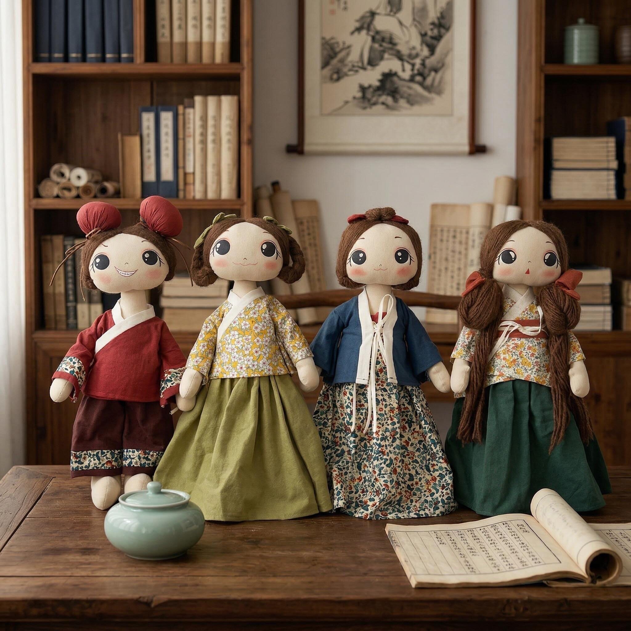 一角一花 中式手工布偶娃娃 复古风 古典美布艺娃娃 甜美可爱