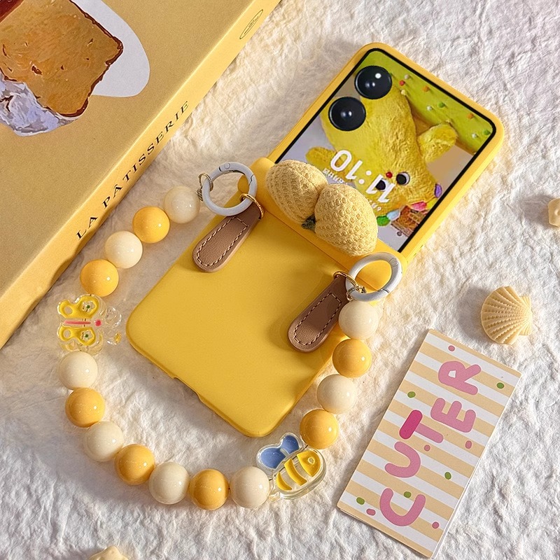 适用小米mixflip2手机壳全包蜜蜂手提挂绳MIXFlip小折叠屏保护套purax纯色蝴蝶结耳朵铰链防摔时尚个性新款女