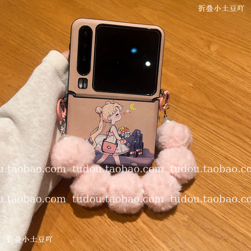 新品护轴适用华为purax手机壳全包皮质美少女magicvflip2折叠屏保护mixflip毛绒手提挂绳铰链防摔pocket2斜挎