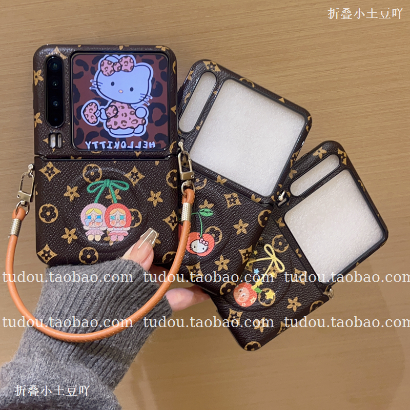 新款老花樱桃公仔适用华为purax手机壳全包皮质novaflips折叠屏保护套防摔magicvflip2手提挂绳mixflip斜挎女