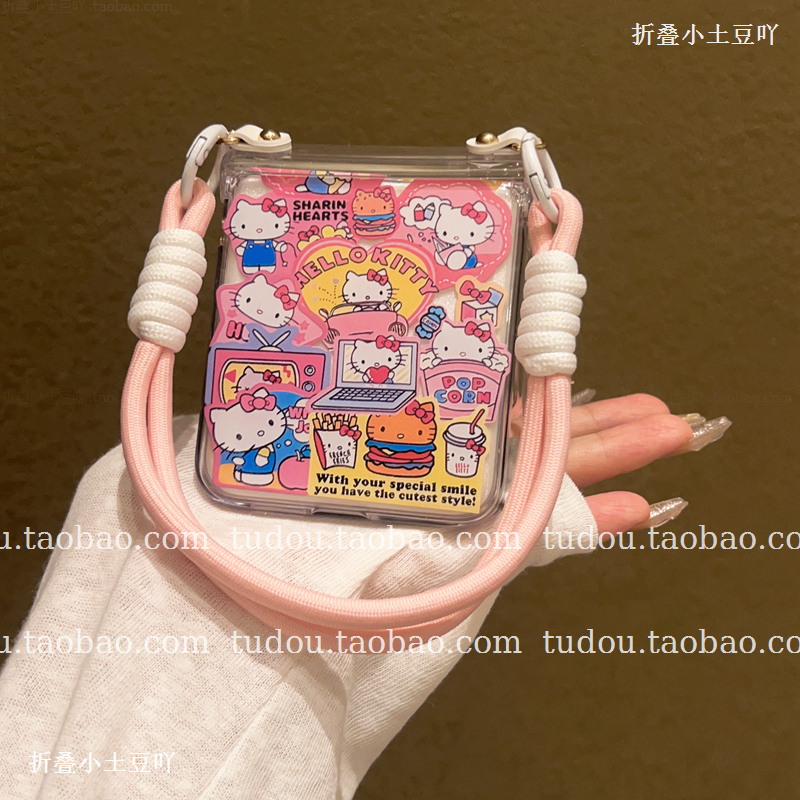 新品可爱kt猫适用小米mixflip2手机壳全包nova透明华为purax典藏版折叠屏pocket铰链zflip7/6挂绳magicv防摔