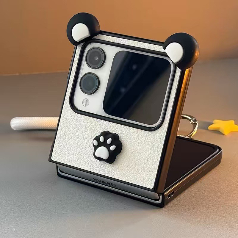 适用华为nova flip手机壳外壳小折叠屏熊猫手机套手提链条保护套小折叠新款保护壳卡通带挂绳简约纯色女款壳