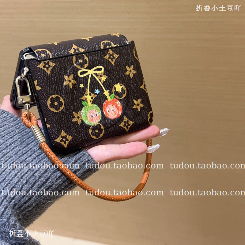 新款老花樱桃星星适用华为purax手机壳全包皮质novaflips折叠屏中轴保护mix手提挂绳razr60斜挎pocket2防摔女