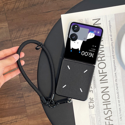 适用于小米mixflip2手机壳简约线条皮质华为purax小折叠屏保护壳手提挂绳ins荣耀magicvflip外壳时尚男女新款