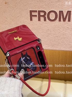 新品马年渐变瑞红皮纹适用华为purax手机壳全包荣耀magicvflip2折叠屏保护套mix手提挂绳novas斜挎铰链防摔女