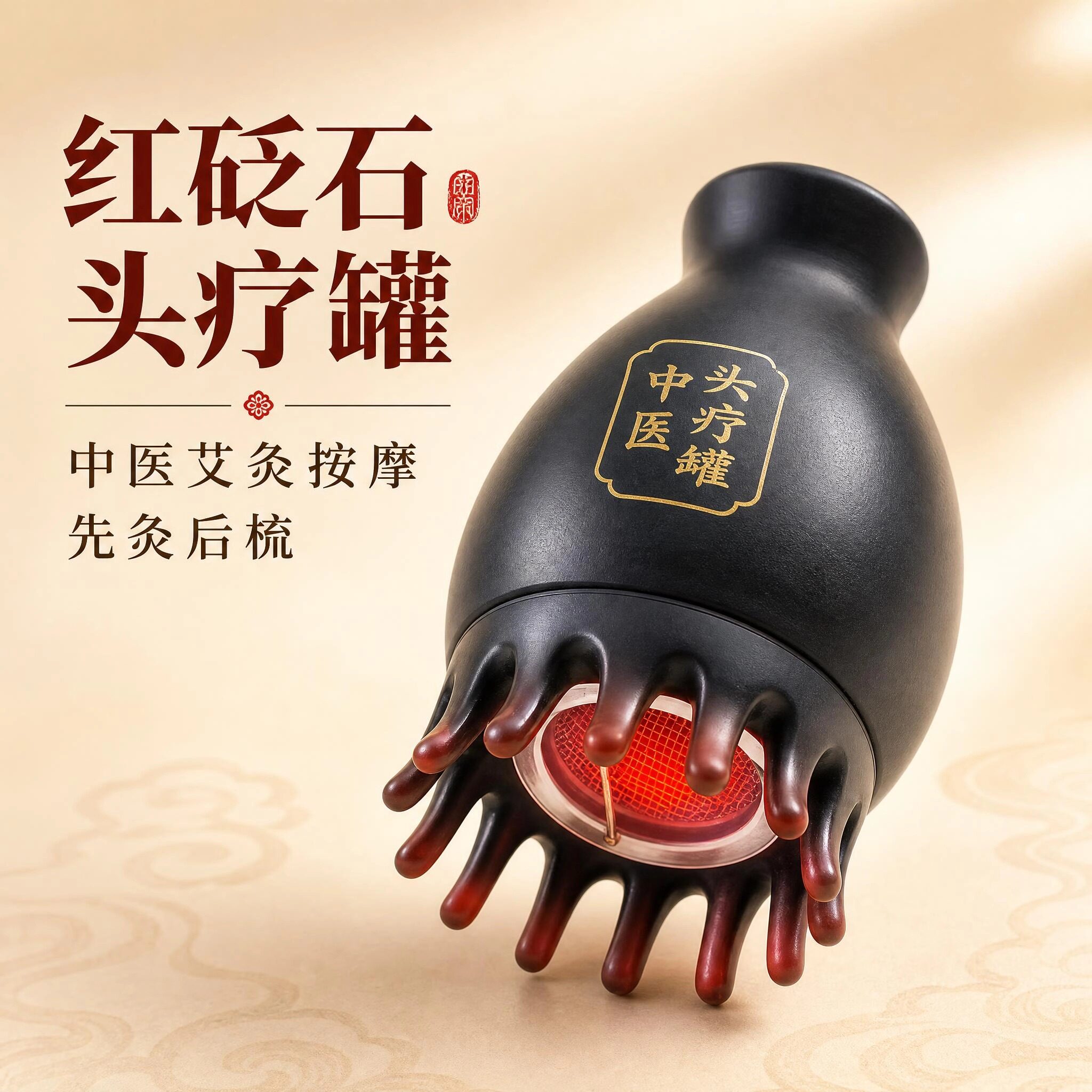 红砭石头疗艾灸罐刮痧按摩神器放松舒缓按摩温熏调理器通用艾灸