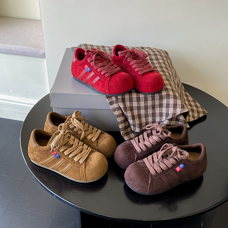 厚底红色德训鞋女2025新款秋季百搭圆头运动鞋防滑软底不累脚女鞋