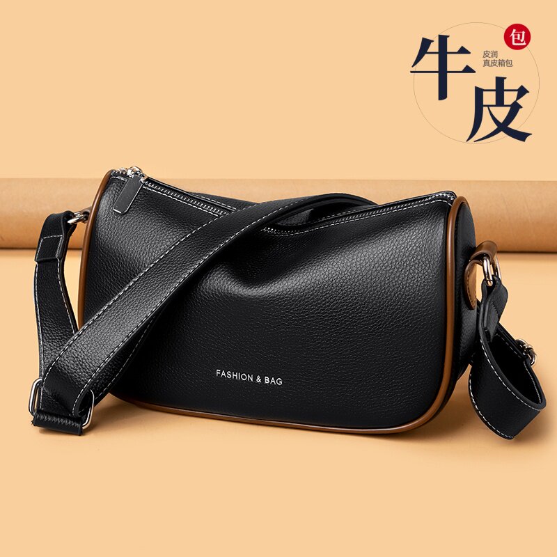新款真皮包头层牛皮女包撞色软皮饺子包潮流时尚妈妈包单肩斜挎包