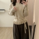 宽松慵懒淑女毛衣薄款 此外 上衣 女2025冬季 新款 蝙蝠袖 绑带针织衫