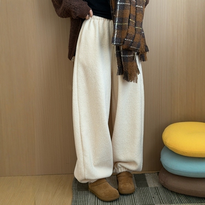 此外毛圈羊羔绒松紧腰裤子女