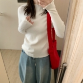 纯色内搭打底衫 此外 毛衣潮 女2025冬季 新款 木耳边立领修身 针织衫