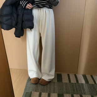 此外 松紧腰抽绳加绒阔腿裤女2025冬季新款慵懒风直筒长裤运动裤