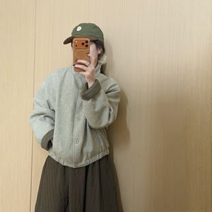 小个子外套减龄上衣 立领韩版 此外 花线毛呢夹棉外套女2025冬新款