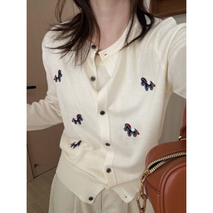 小个子短款 此外 新款 女2026春季 毛衣外套温柔风 刺绣小马针织开衫