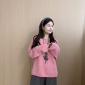 韩版 此外 中长款 套头打底针织衫 兔毛花线拉毛毛衣女2025秋季 新款