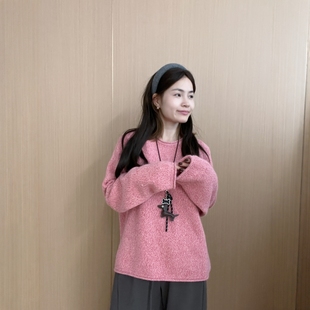 兔毛花线拉毛毛衣女2025秋季 韩版 新款 套头打底针织衫 中长款 此外