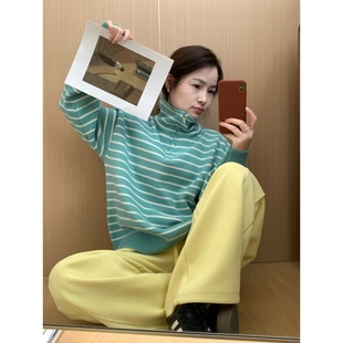 此外 条纹半拉链立领毛衣女2026春季新款韩版宽松毛衣气质百搭款