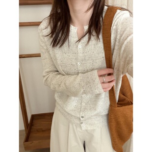 此外 圆领花线针织开衫女2026春季新款小个子短款显瘦上衣打底衫