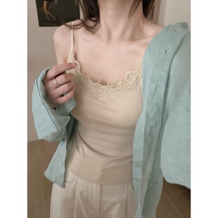 百搭纯色修身 新款 背心内搭上衣 拼接蕾丝吊带上衣女2026春季 此外