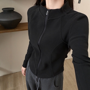此外修身 拉链上衣女2025冬拉绒内搭石墨烯碳咖绒保暖运动外套 短款