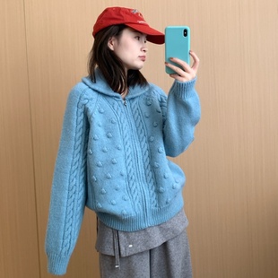 软糯韩版 此外 新款 女2025冬季 拉链毛衣外套 设计感娃娃领针织开衫