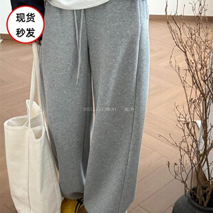 此外 运动风松紧腰加绒加厚束脚卫裤女秋冬新款宽松韩版减龄长裤