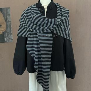 此外 保暖搭配叠穿针织披风气质上衣潮 柔软条纹大披肩女秋冬新款