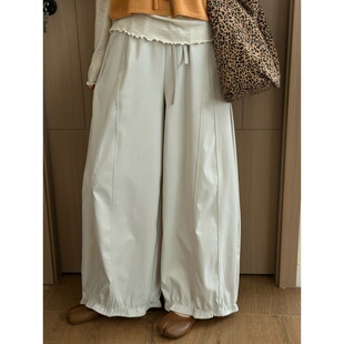 女2026春季 脚花边阔腿裤 新款 小个子松弛感韩版 此外 直筒裤 白色裤