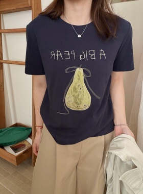 此外 圆领雪梨花色T恤女2026春季新款宽松韩版短袖上衣慵懒松弛感