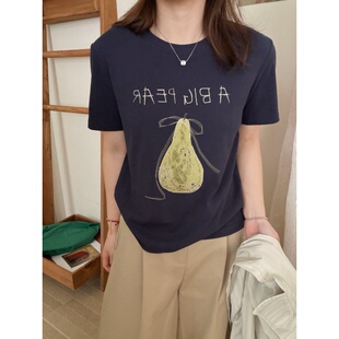 此外 圆领雪梨花色T恤女2026春季新款宽松韩版短袖上衣慵懒松弛感