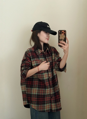 此外 复古花格子加绒衬衫女2025冬季新款韩版保暖小衫中长款外套