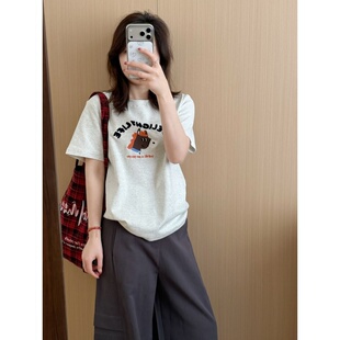 正肩短袖 此外 新款 T恤女2026春季 上衣减龄百搭上衣 马年刺绣短款