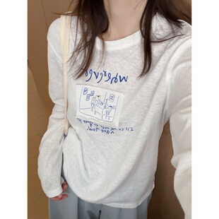 打底衫 此外 长袖 新款 百搭白色内搭 小熊贴布圆领T恤上衣女2026春季