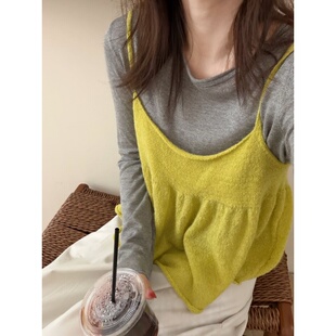 吊带两件套女2026春季 新款 韩版 此外 懒人套装 小衫 叠穿打底衫 长袖