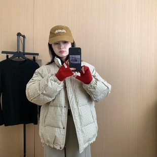 此外 格纹立领减龄两面穿羽绒服女2025冬季新款加厚韩版保暖外套