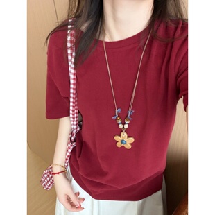 韩版 嘻哈遮肉短袖 宽松基础款 新款 潮 两色磨毛T恤女2026春季 此外