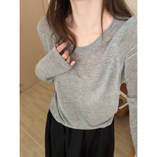 冰丝薄款 宽松松弛感长袖 慵懒风打底衫 新款 T恤潮 女2026春季 此外